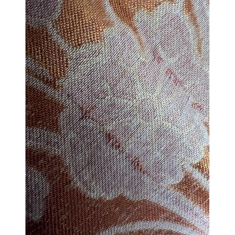 🆕 Fine woven scarf: long, soft in pink, copper & gold w/arabesques & flowers - Picture 7 of 16